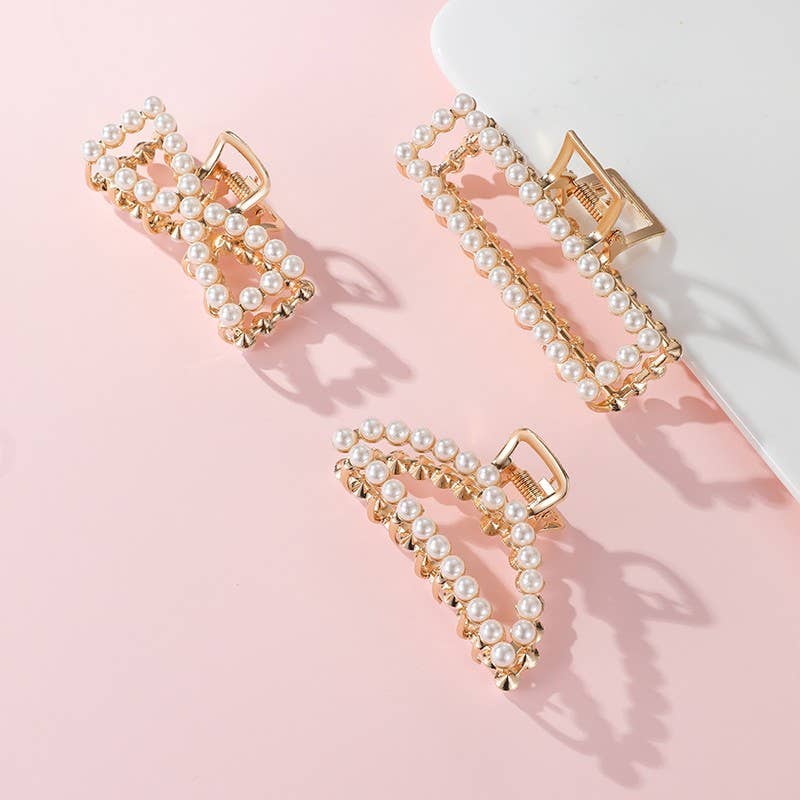 Pearl bow hair clip gold
