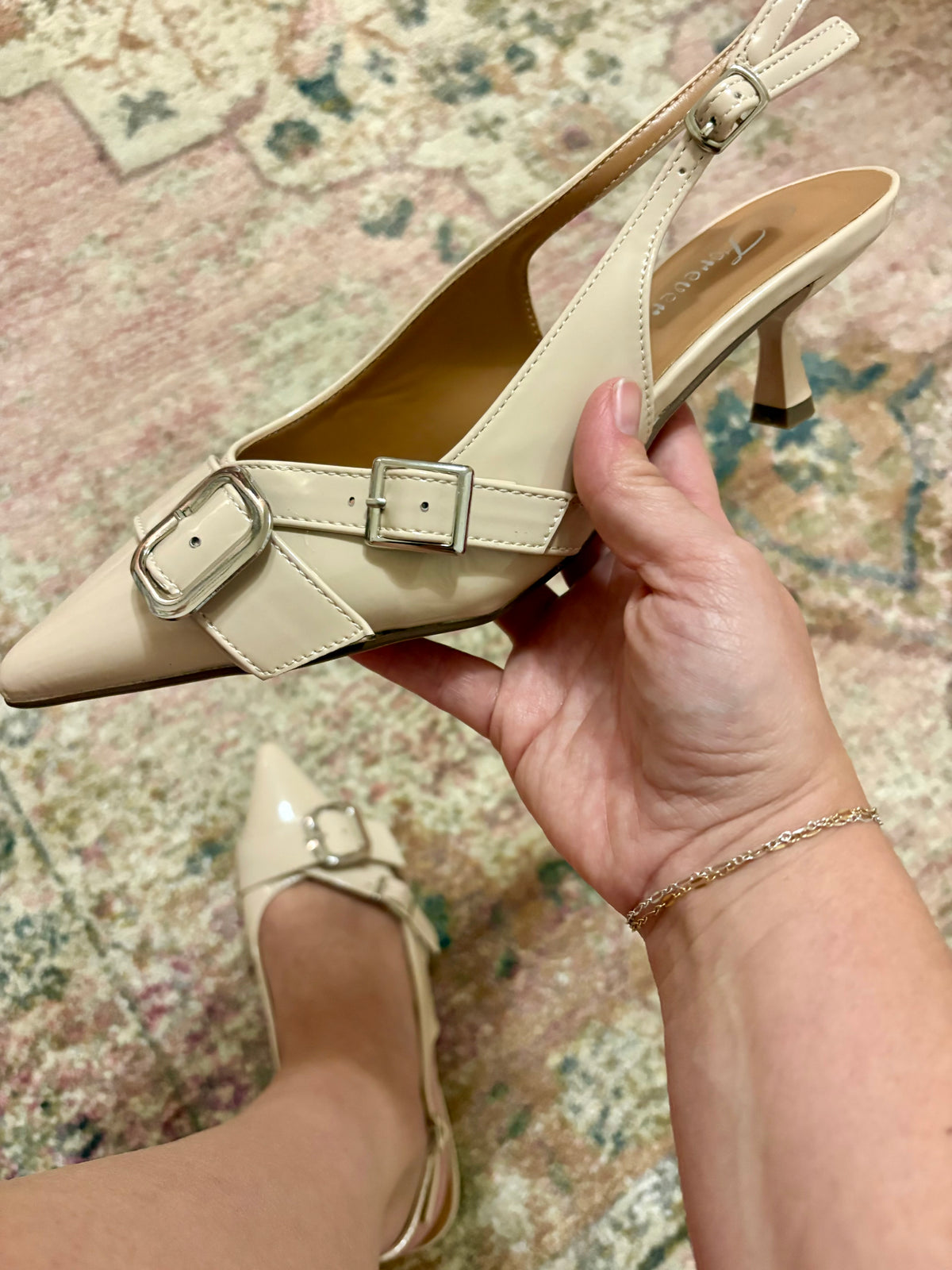 Slingback buckle kitten heel