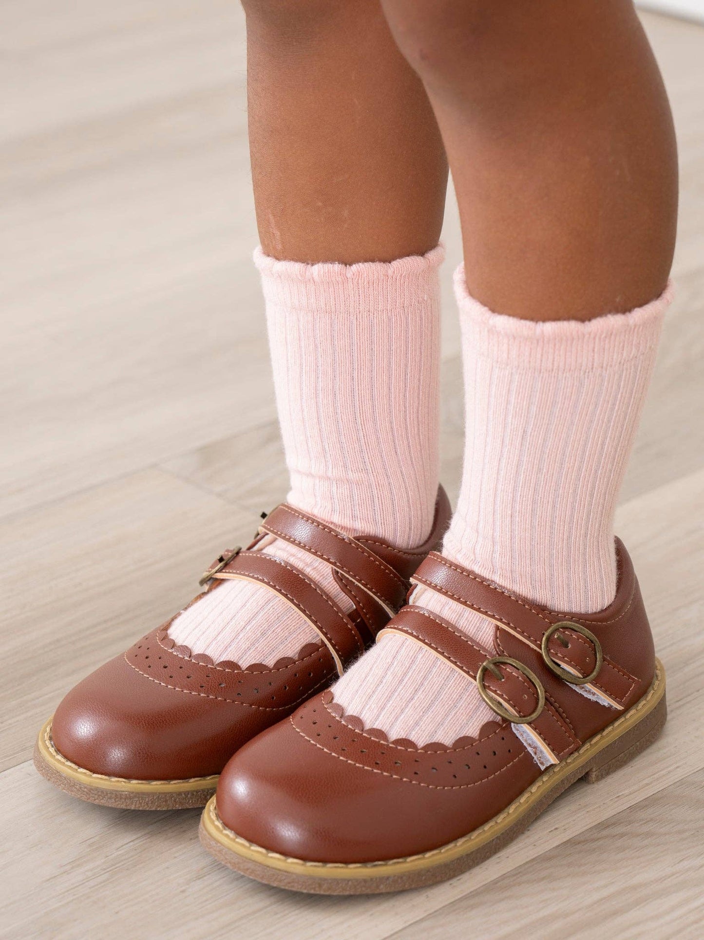 Double Buckle Mary Jane Hard Sole Shoes: Chestnut Brown