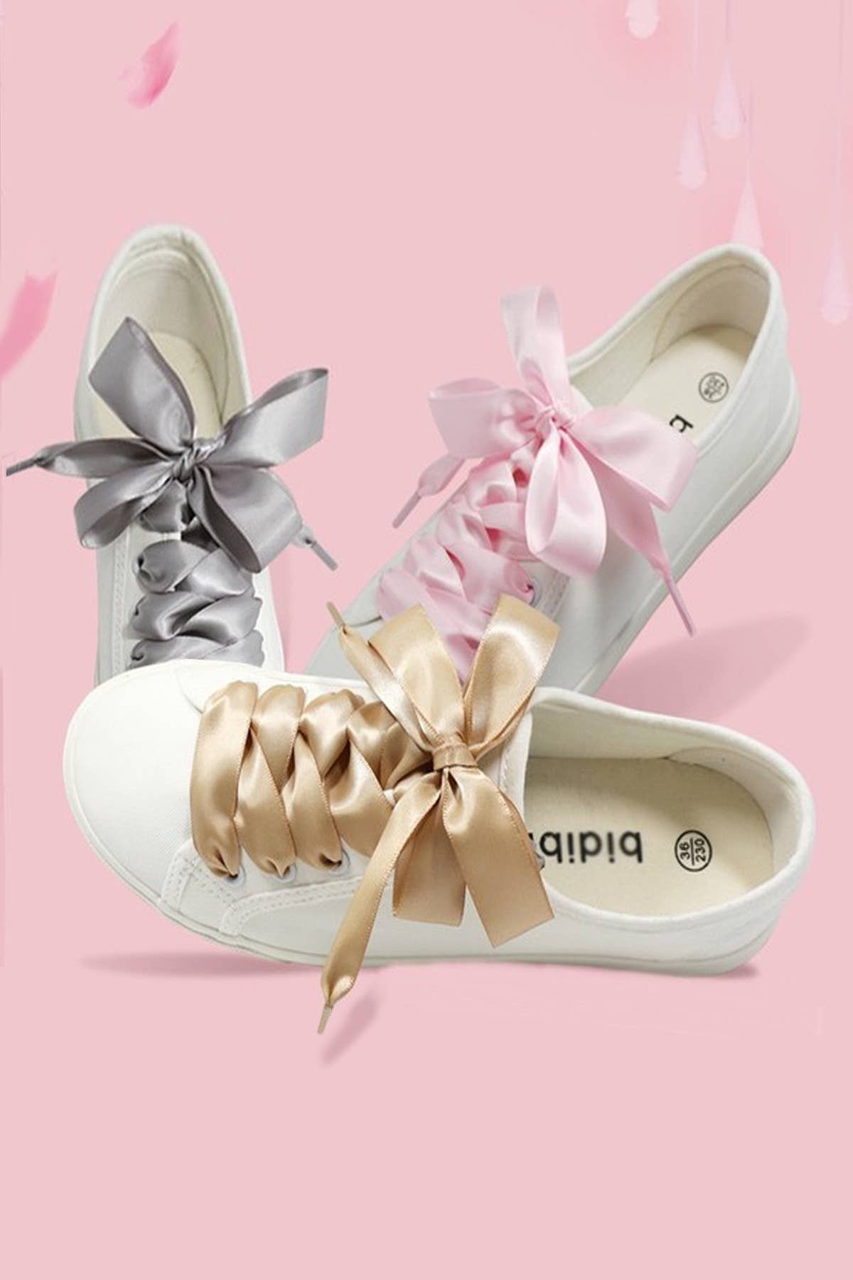 SILK SATIN RIBBON BOW PAIR SHOE LACES | 40SD108: Pink