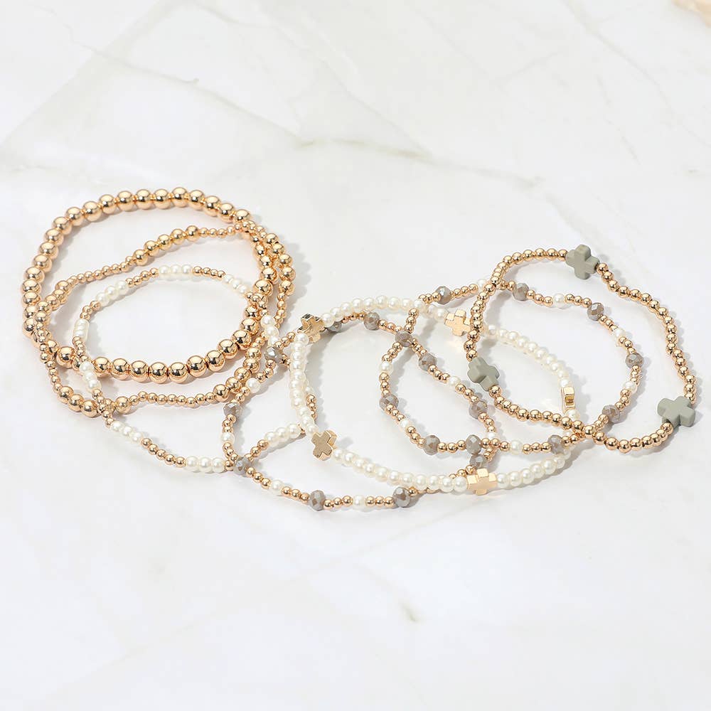 7 piece white cross bracelet