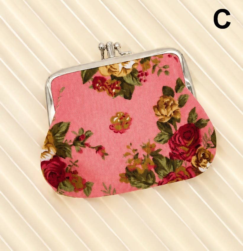 VINTAGE FLORAL KISS LOCK FRAME SMALL WALLET POUCH | 40P647: A