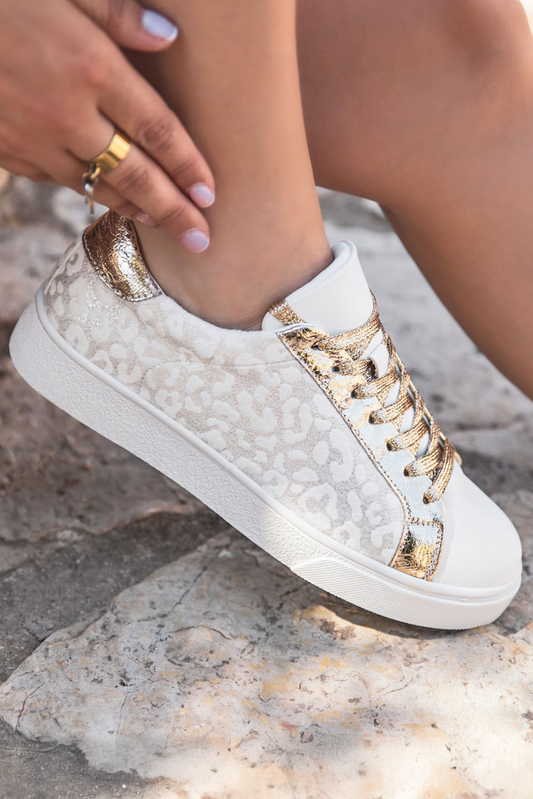 Leopard Print Sneakers: White / gold