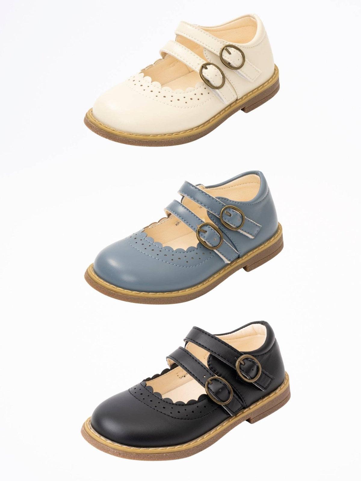 Double Buckle Mary Jane Hard Sole Shoes- Black: 6C