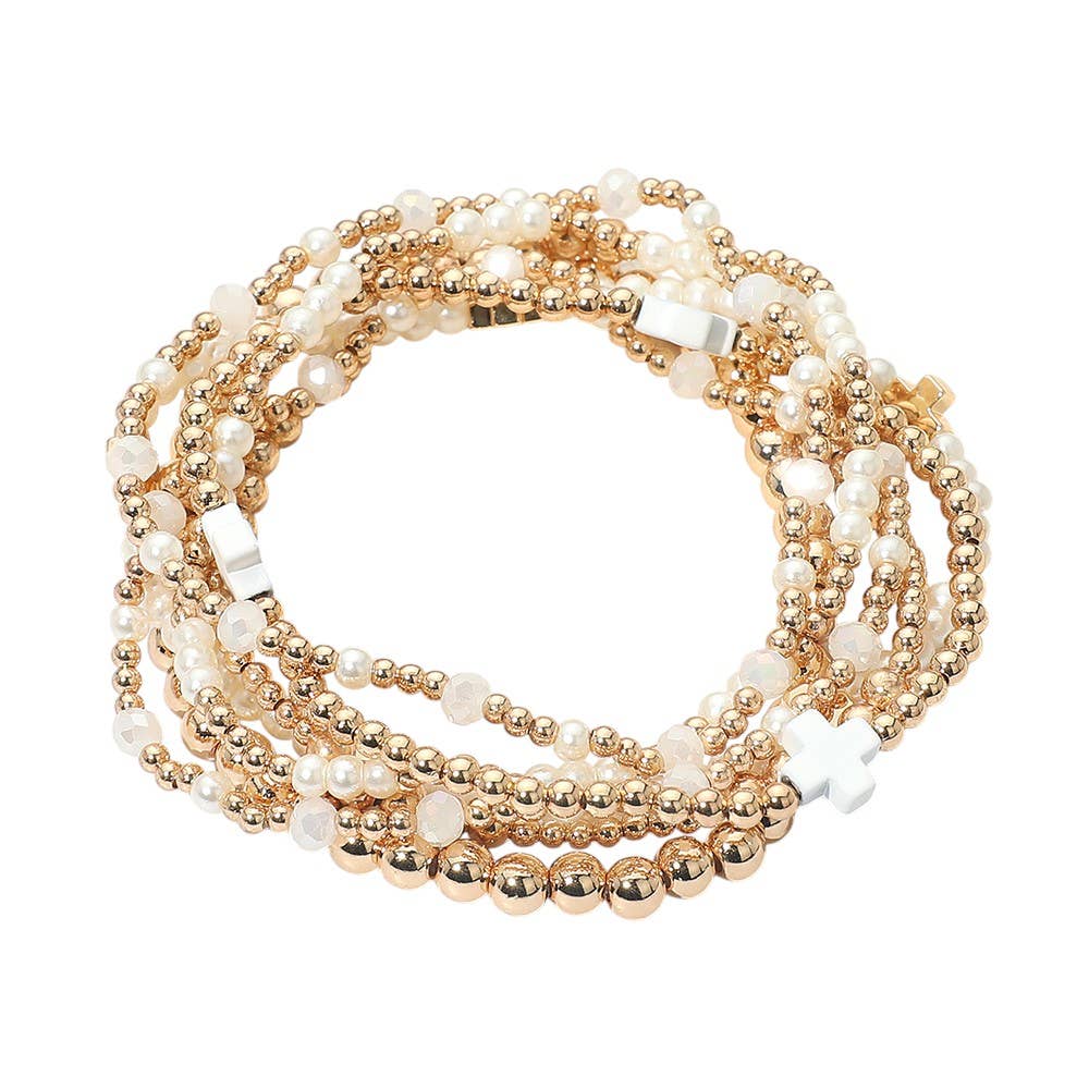 7 piece white cross bracelet