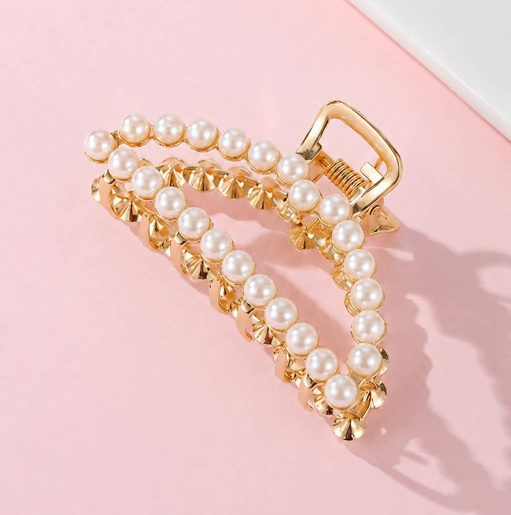 Pearl oval claw clip gold