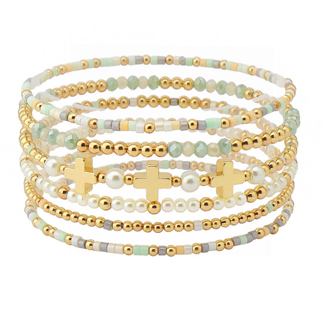 Mint/gold colored beaded cross stack