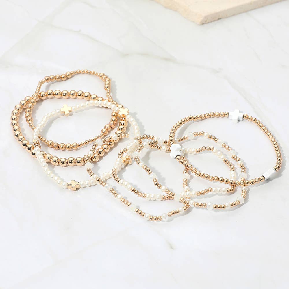 7 piece white cross bracelet