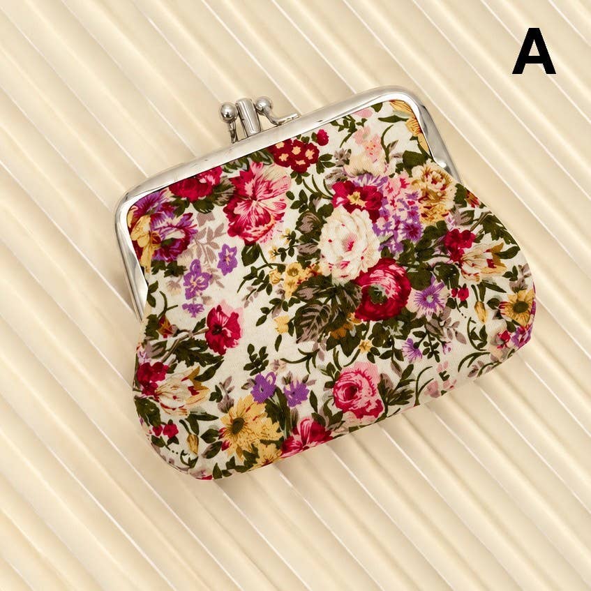VINTAGE FLORAL KISS LOCK FRAME SMALL WALLET POUCH | 40P647: A