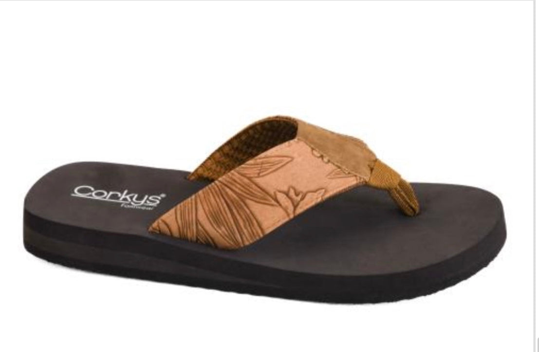 Tan flower embossed flip flop