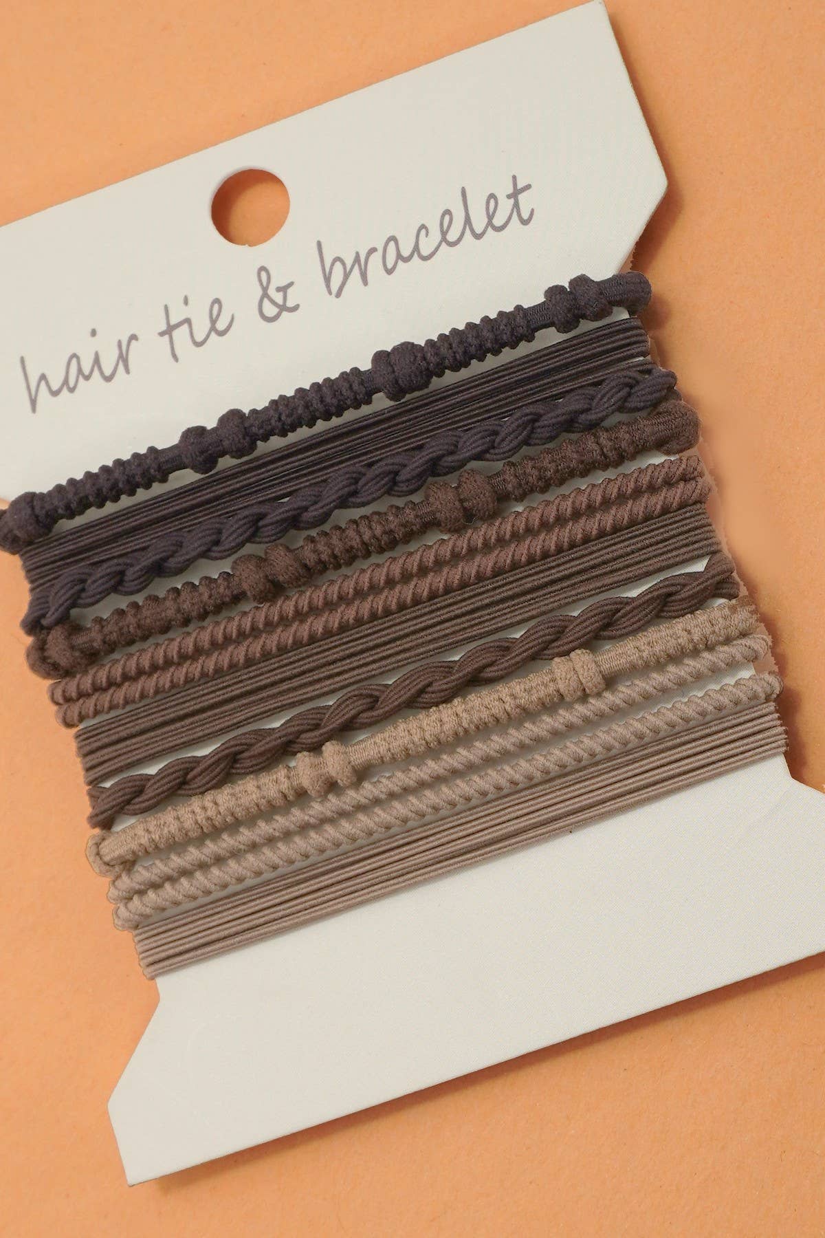 Boho Multi-Style Hair Tie Bracelet Set | Brown