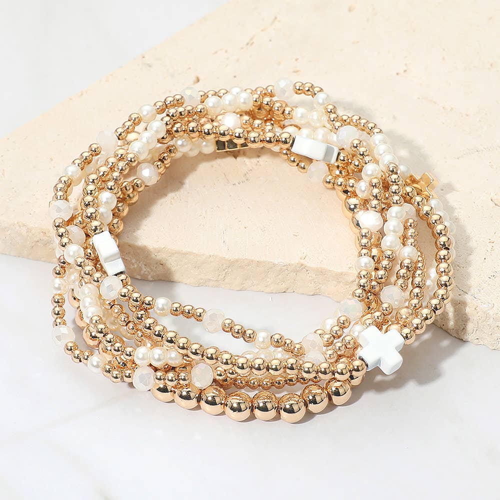 7 piece white cross bracelet