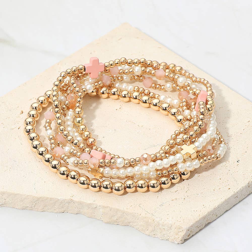 7 piece white cross bracelet