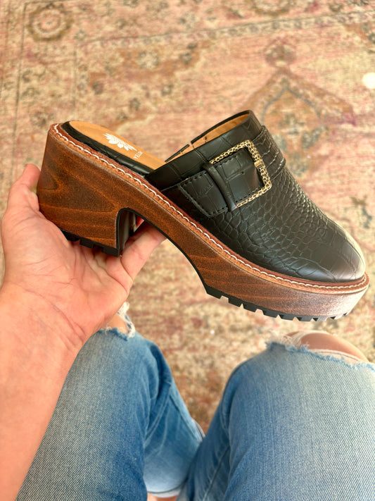 Black platform clogs