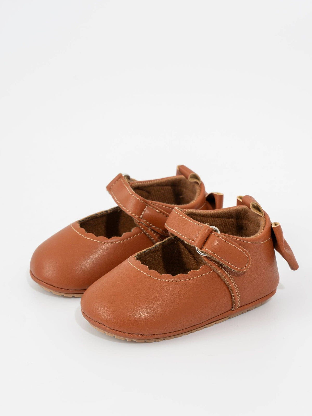 Scalloped Heel Bows Mary Jane Baby Shoes Brown: 6/12MOS