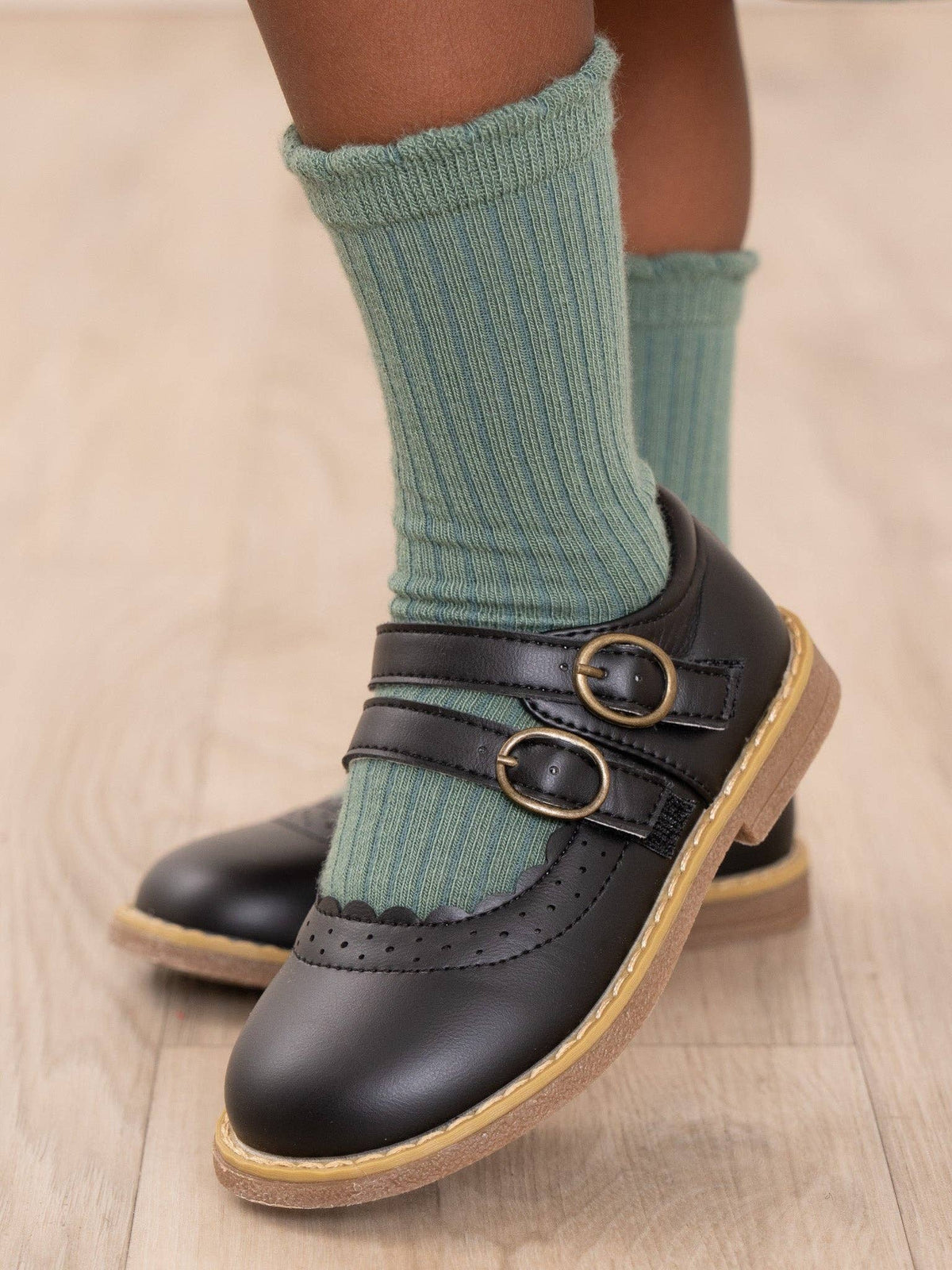 Double Buckle Mary Jane Hard Sole Shoes- Black: 5C