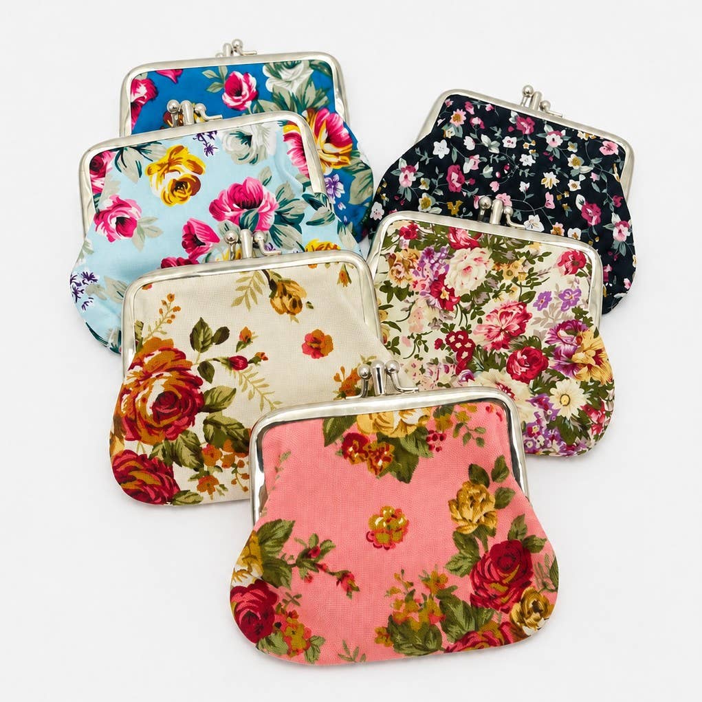 VINTAGE FLORAL KISS LOCK FRAME SMALL WALLET POUCH | 40P647: A