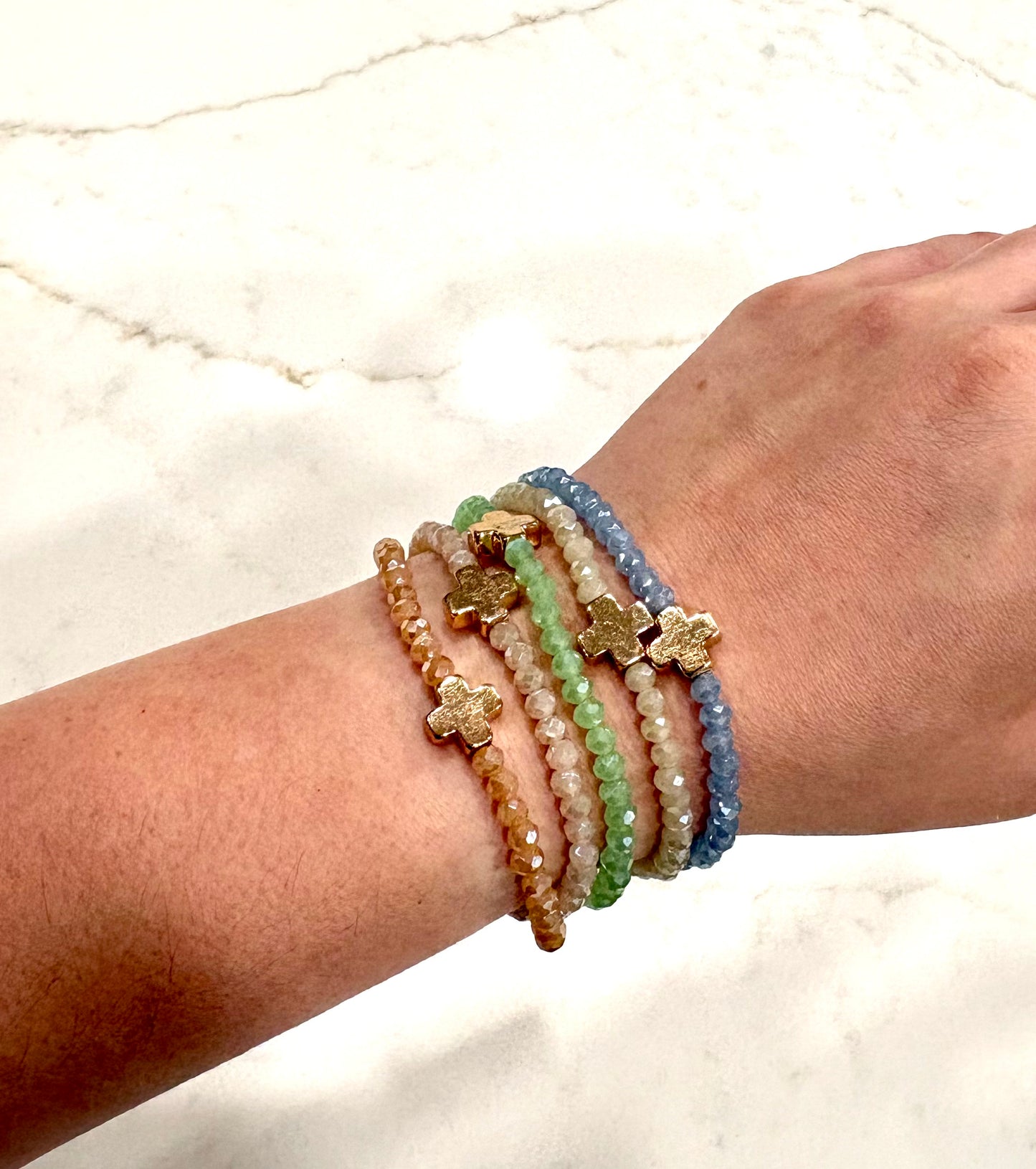 Light multi colored beaded cross stack