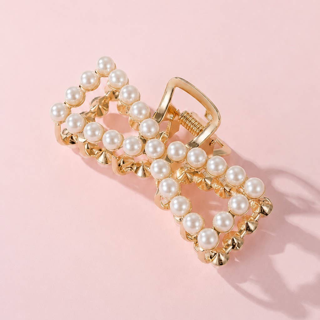 Pearl oval claw clip gold