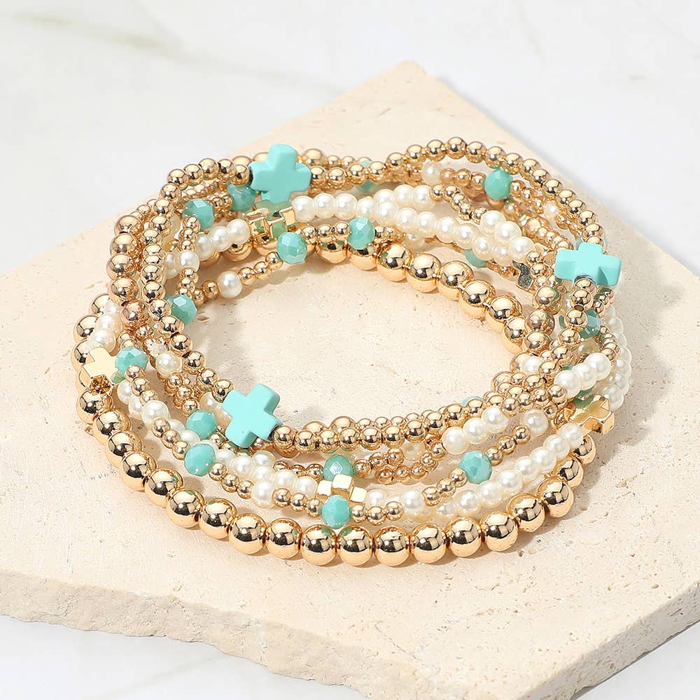 7 piece white cross bracelet