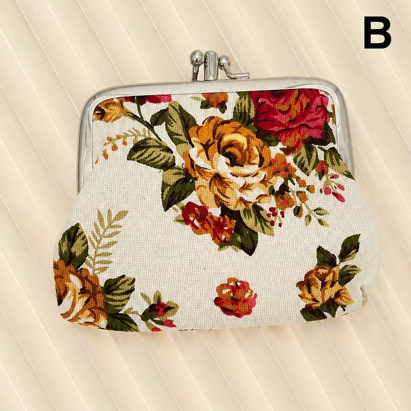 VINTAGE FLORAL KISS LOCK FRAME SMALL WALLET POUCH | 40P647: A