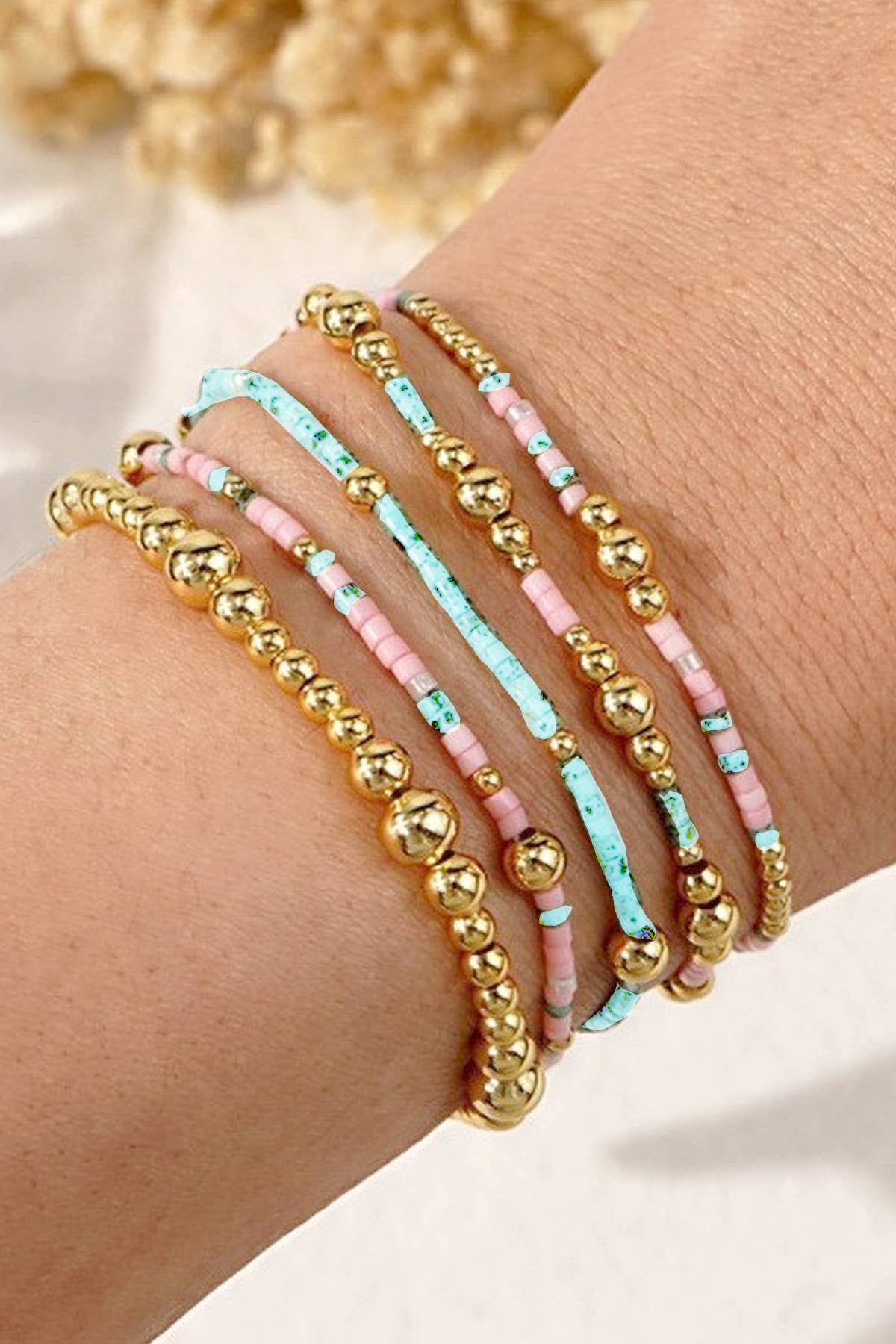 Multi layering bracelet teal/gold