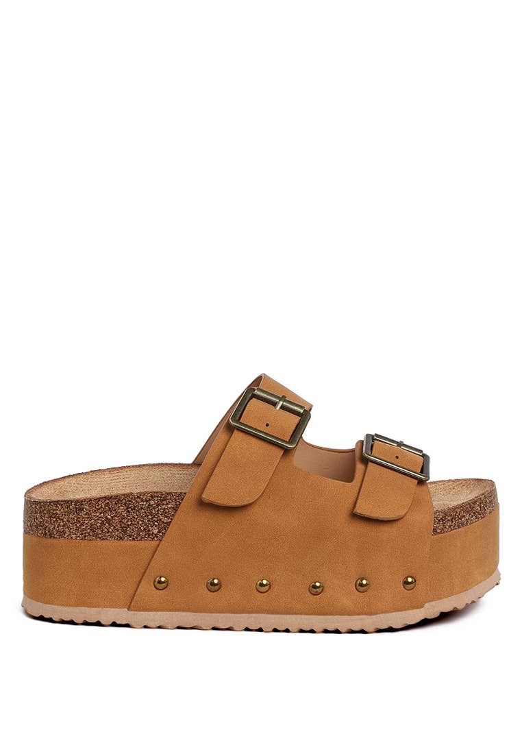 Platform studded slip ons