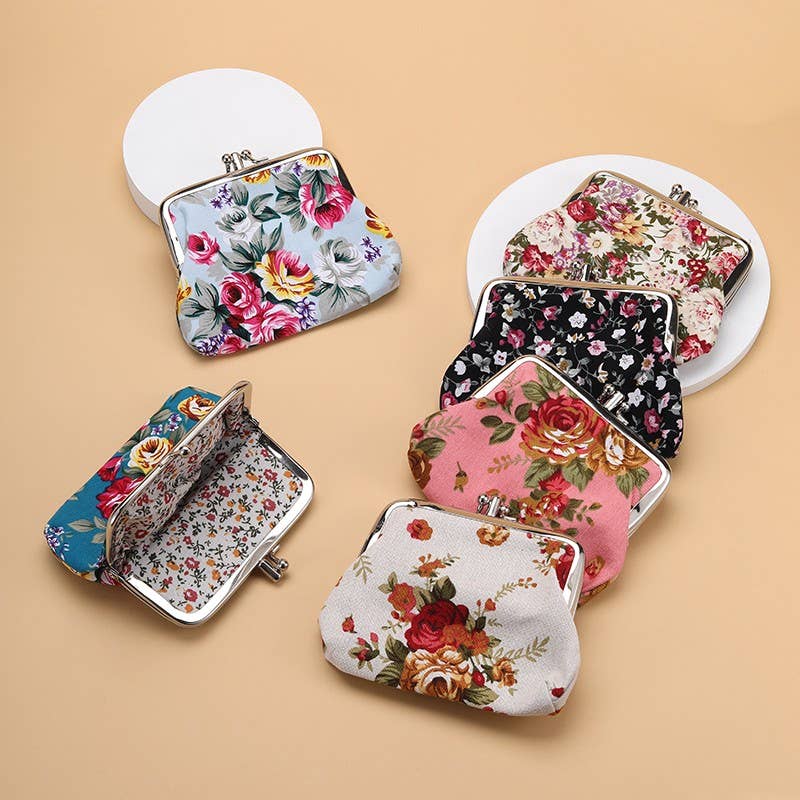 VINTAGE FLORAL KISS LOCK FRAME SMALL WALLET POUCH | 40P647: A