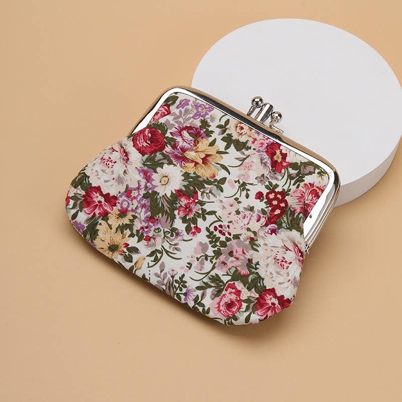 VINTAGE FLORAL KISS LOCK FRAME SMALL WALLET POUCH | 40P647: A