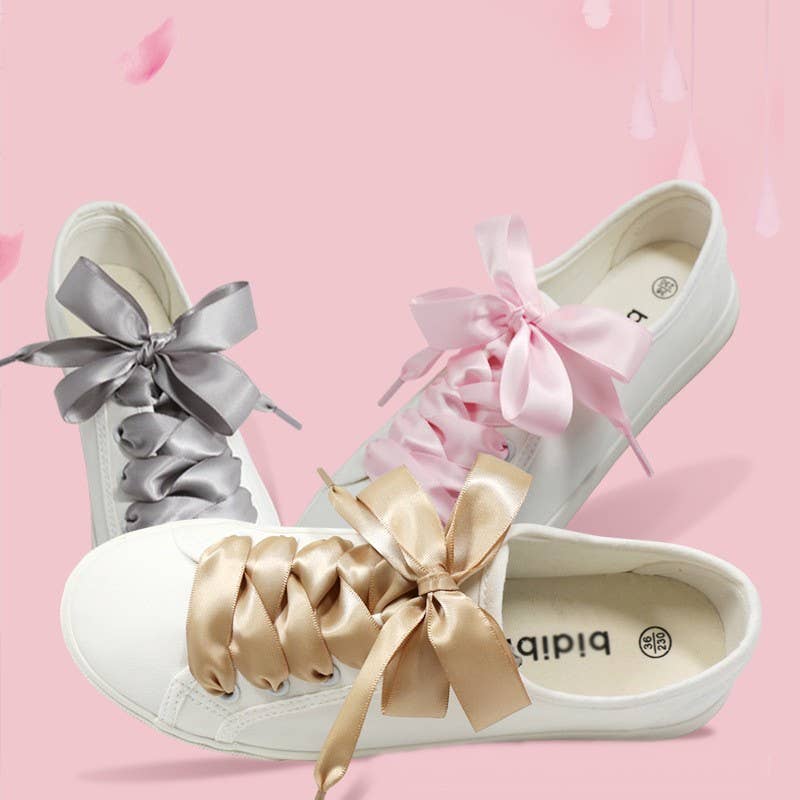 SILK SATIN RIBBON BOW PAIR SHOE LACES | 40SD108: Pink