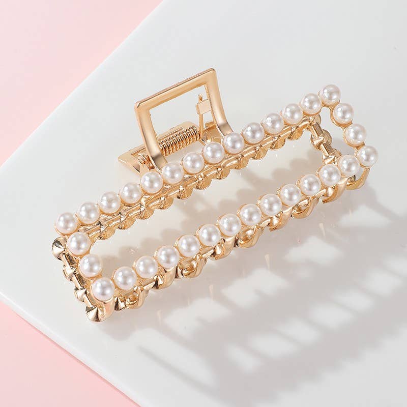 Pearl oval claw clip gold