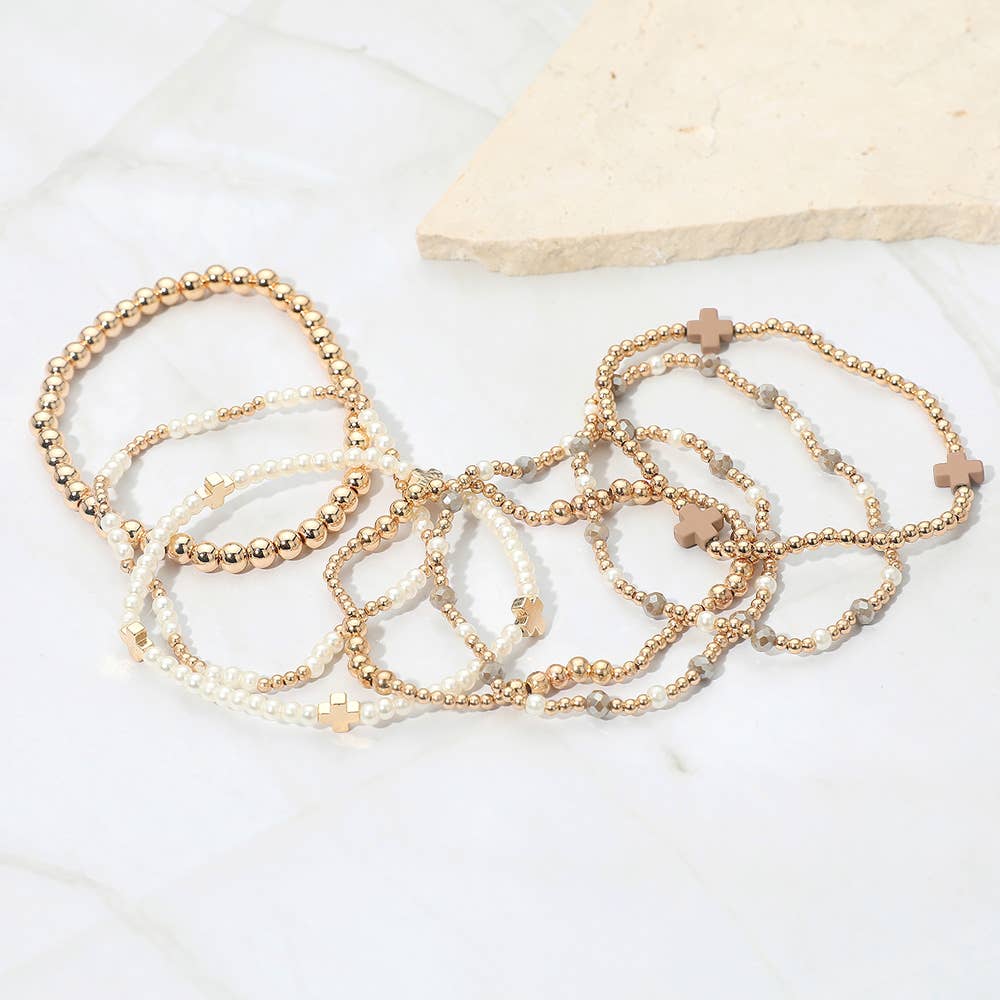 7 piece white cross bracelet