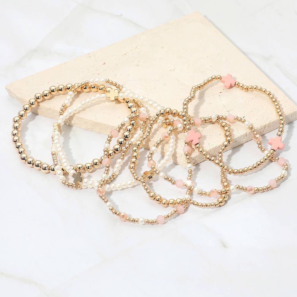 7 piece white cross bracelet